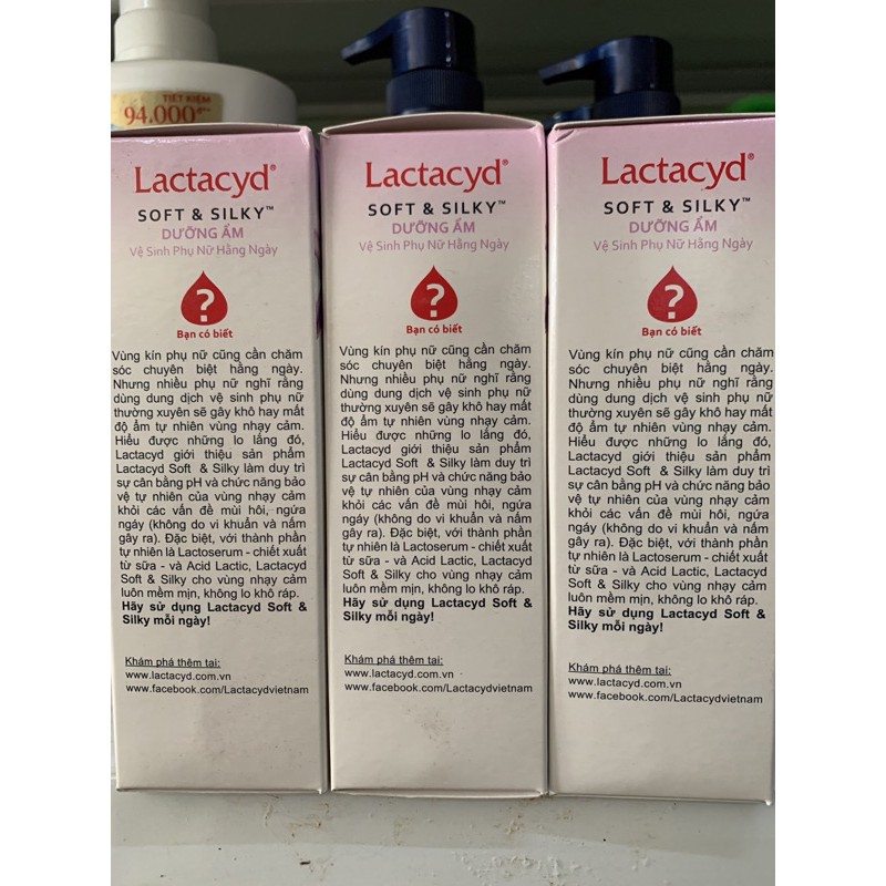 Dung dịch vệ sinh phụ nữ Lactacyd soft &amp; silky hộp 150ml