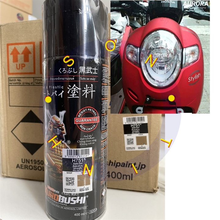 Sơn Xịt Samurai Màu H751 - màu Đỏ Mờ (phải phủ bóng mờ 128A)