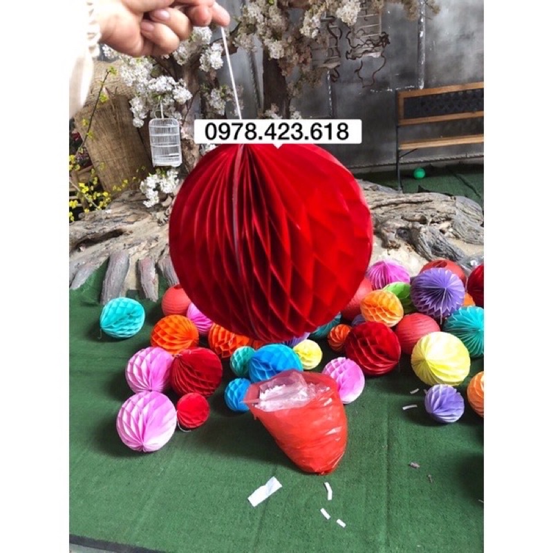 Quả cầu giấy xếp trang trí tiệc cưới, sinh nhật 20cm - đèn lồng tổ ong decor concept chụp ảnh Tết