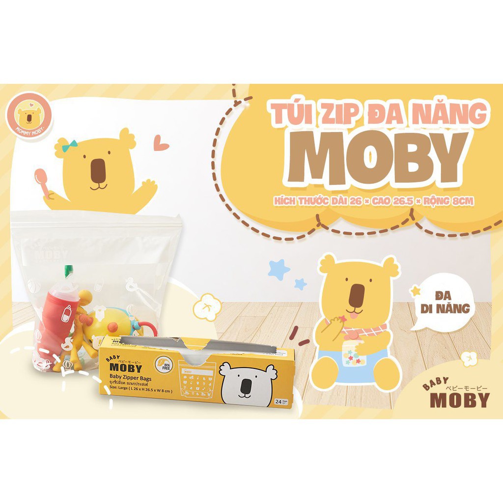 Túi zip đa năng trong suốt cho mẹ Moby Baby đựng đồ bỉm sữa 24 túi 26x26,5x8cm - Monnie Kids