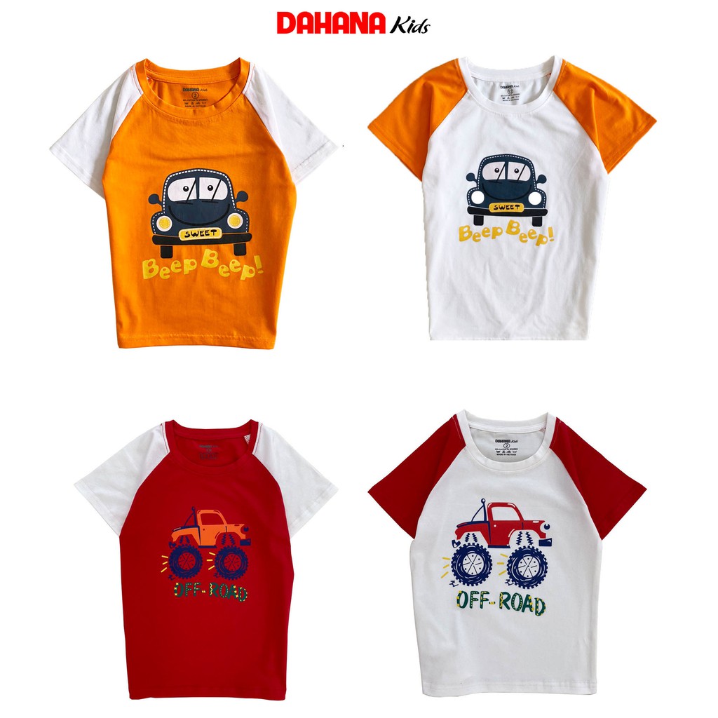 Áo Cộc Tay Bé Trai DAHANA Kids - Áo Phông Cộc Tay Thun Cotton Cho Bé Trai 1-8 Tuổi Phối Màu Hình In Oto Ngộ Nghĩnh