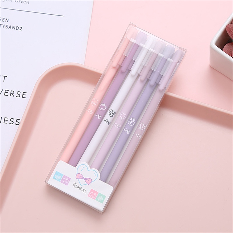 Bộ 6 bút mực gel màu đen vỏ màu sắc morandi dành cho học sinh