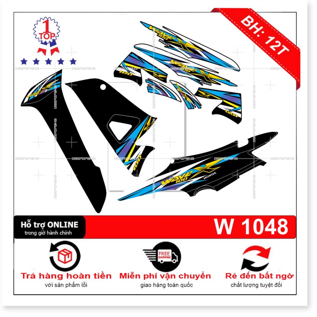 ( Quí khách vui lòng mang ra tiệm cho thợ dán ) Tem wave X 100 2016 đen