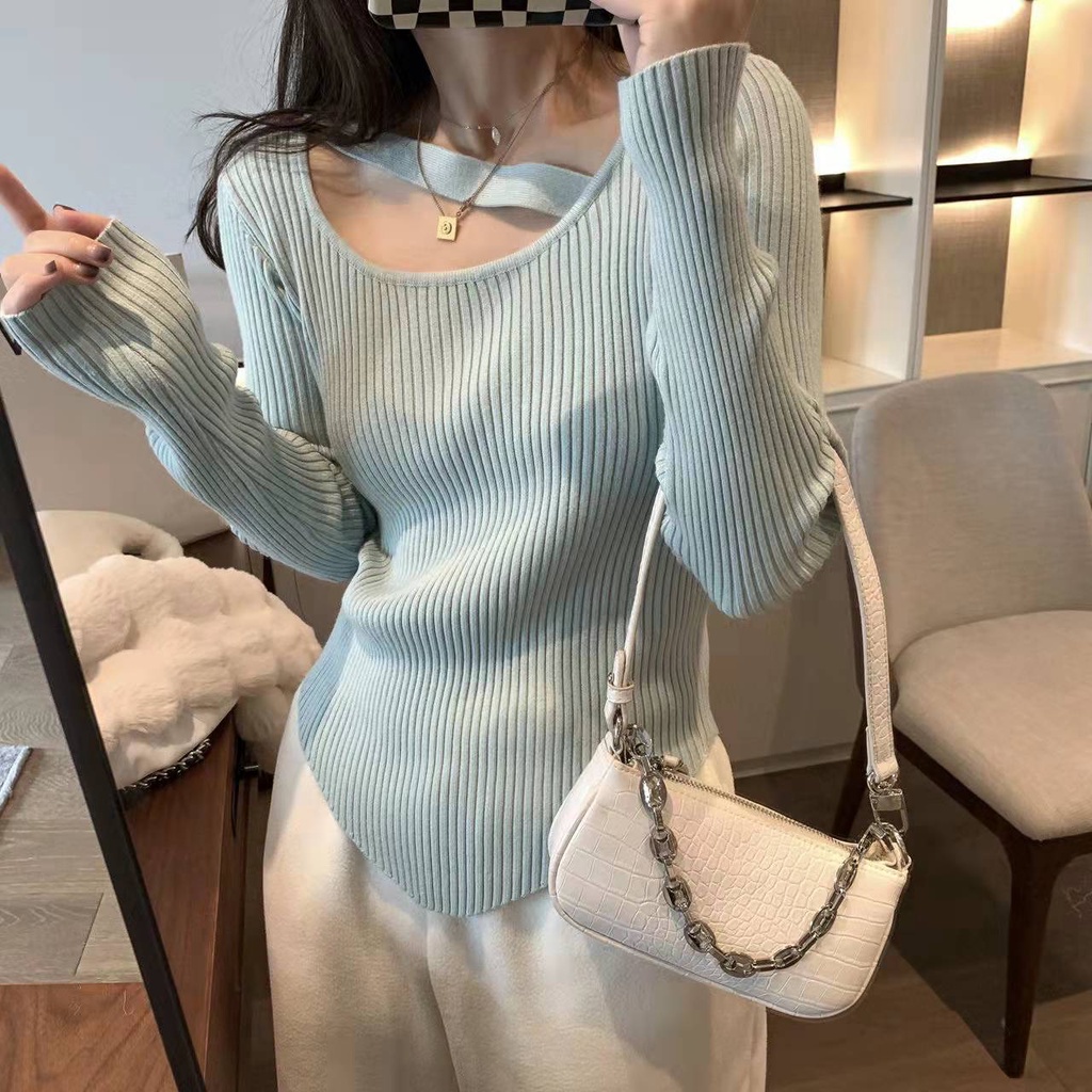 Áo Sweater Cổ Yếm Ôm Dáng Thời Trang Mùa Thu Cho Nữ