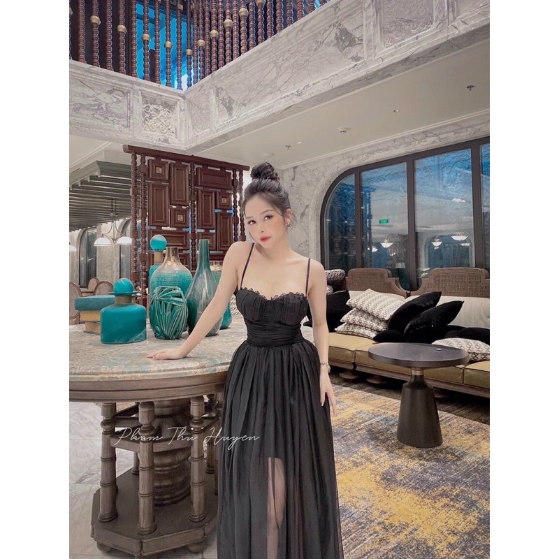 Đầm maxi vol hai dây xẻ tà cúp ngực viền ren (Ảnh thật shop chụp) | BigBuy360 - bigbuy360.vn