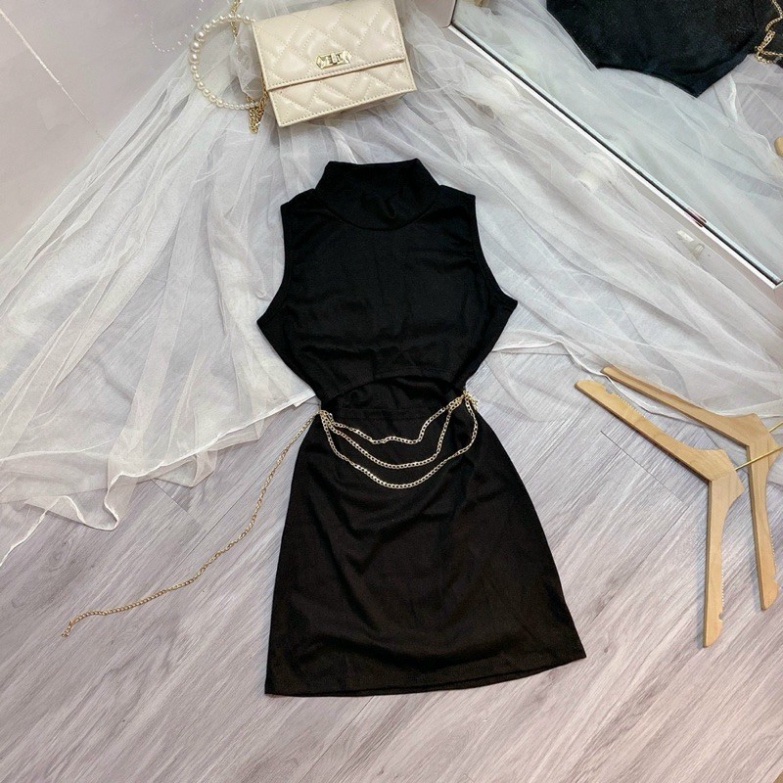 Đầm khoét eo đính dây xích ôm body - A5U