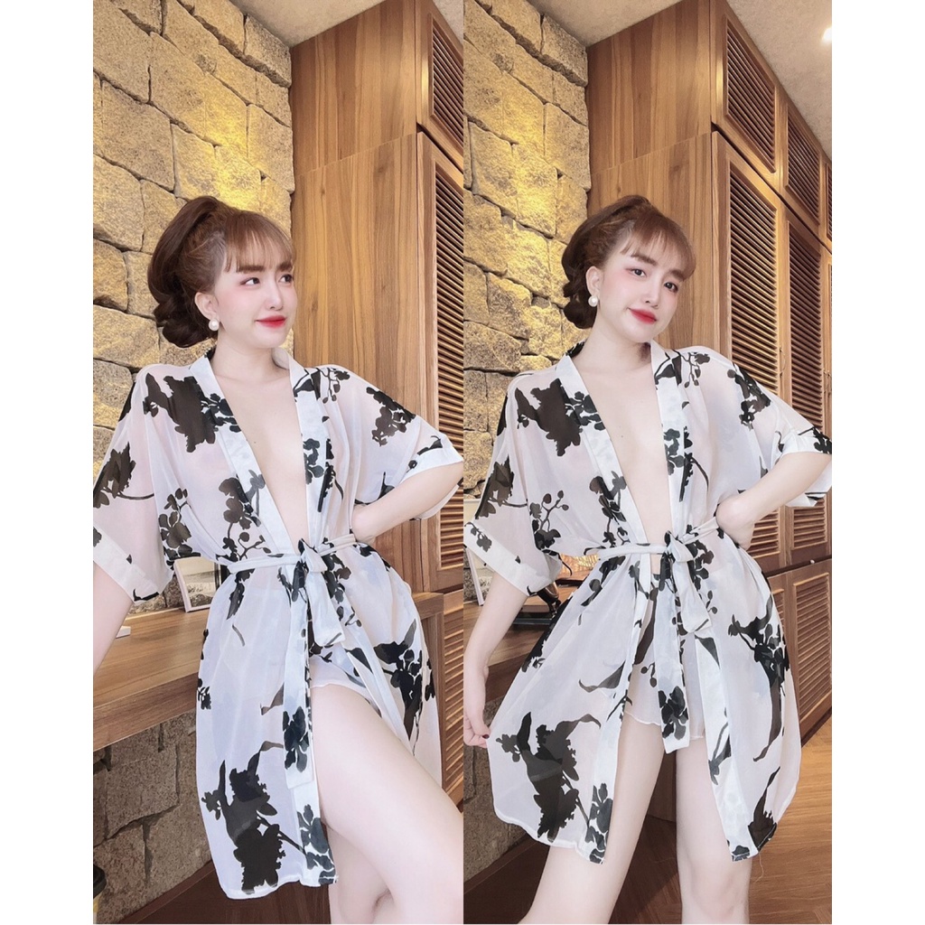 Áo Choàng Ngủ, Set Áo Choàng Kèm Quần Vải Satin Phối Voan Chất Siêu Mát Dáng Siêu Xinh