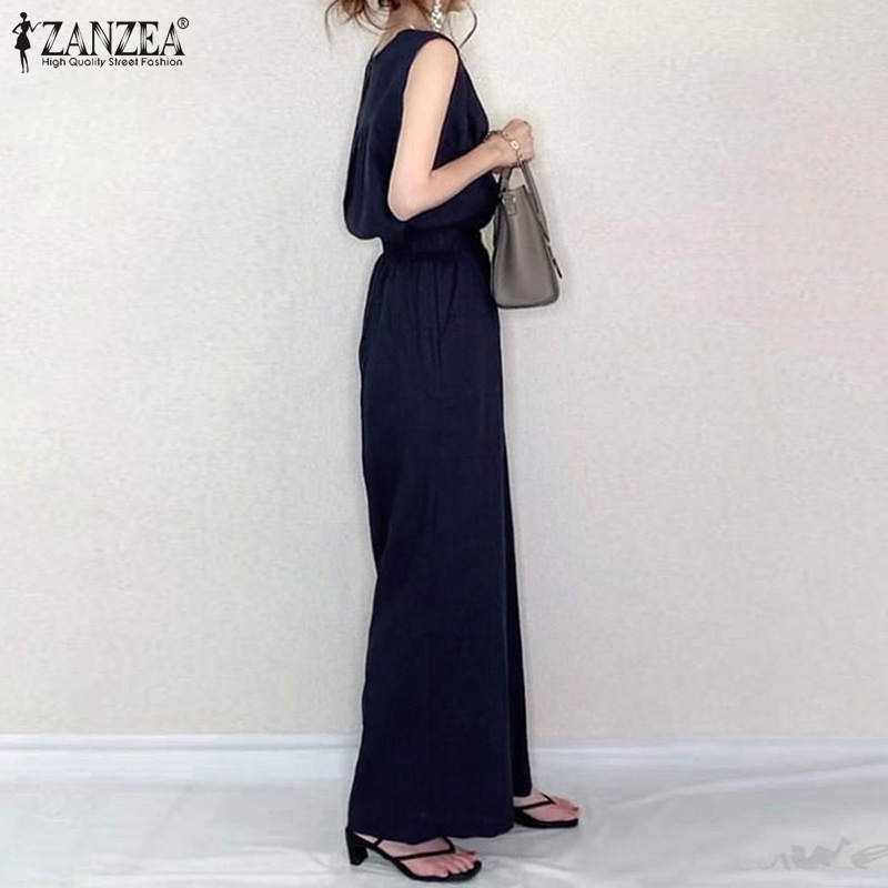 Bộ đồ Zanzea gồm áo sát nách và quần dài ống rộng thời trang tùy chọn màu sắc dành cho nữ