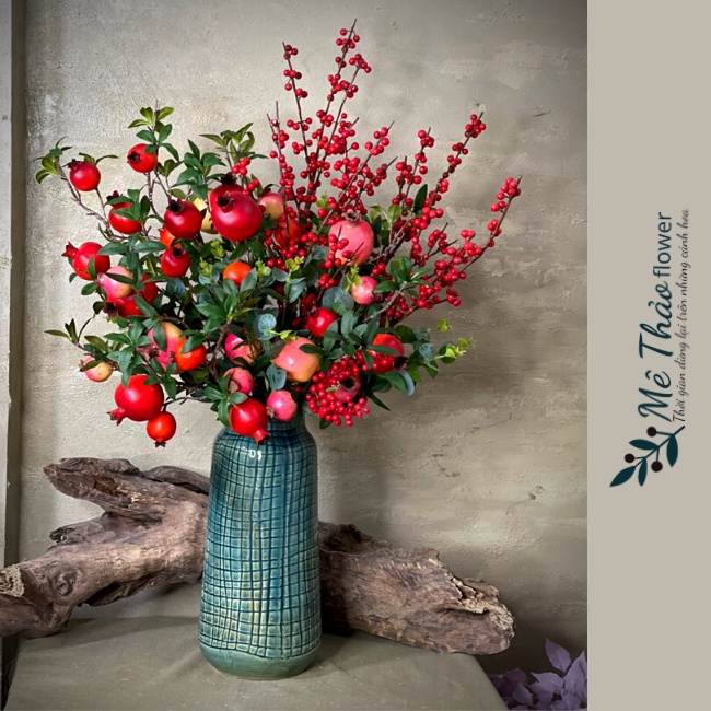 (Ảnh shop chụp) Bình Lựu Giả Trang Trí Nhà Cửa, Decor Phòng Khách Chất Liệu Lụa Cao Cấp Mê Thảo Flower