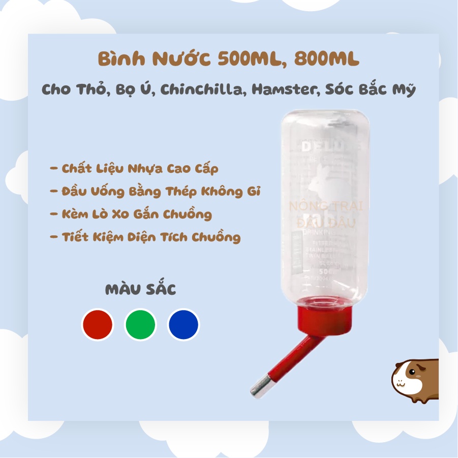 Bình Nước Cho Thỏ, Bọ Ú, Chinchilla, Hamster 500ML 800ML