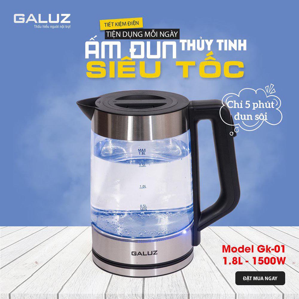 [Mã ELHADEV giảm 4% đơn 300K] Ấm điện đun nước Galuz GK-01 dung tích 1.8L