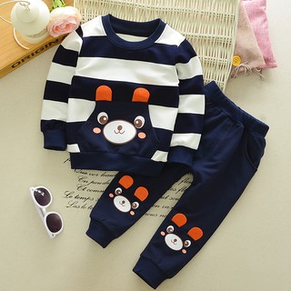 Đồ bé gái dễ thương Đồ bộ cho bé gái Đồ bà ba cho bé gái Bộ quần áo thu đông dài tay cho bé sọc gấu