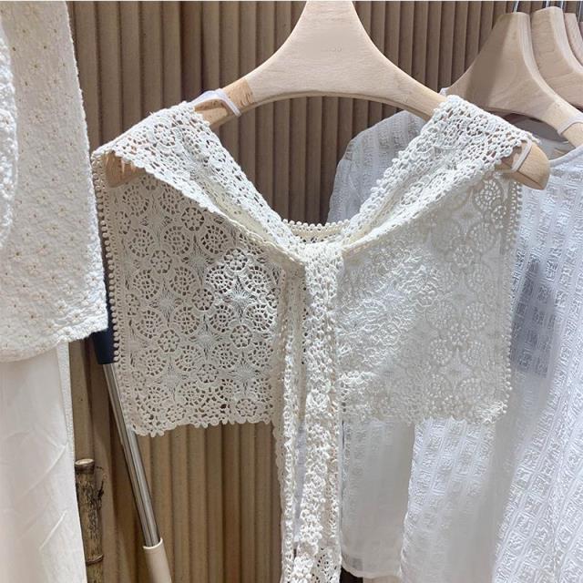 Khăn Choàng Cổ Vuông Bằng Cotton Nguyên Chất Phối Ren Lỗ Thời Trang Phong Cách Phương Tây Hàng Mới 2021