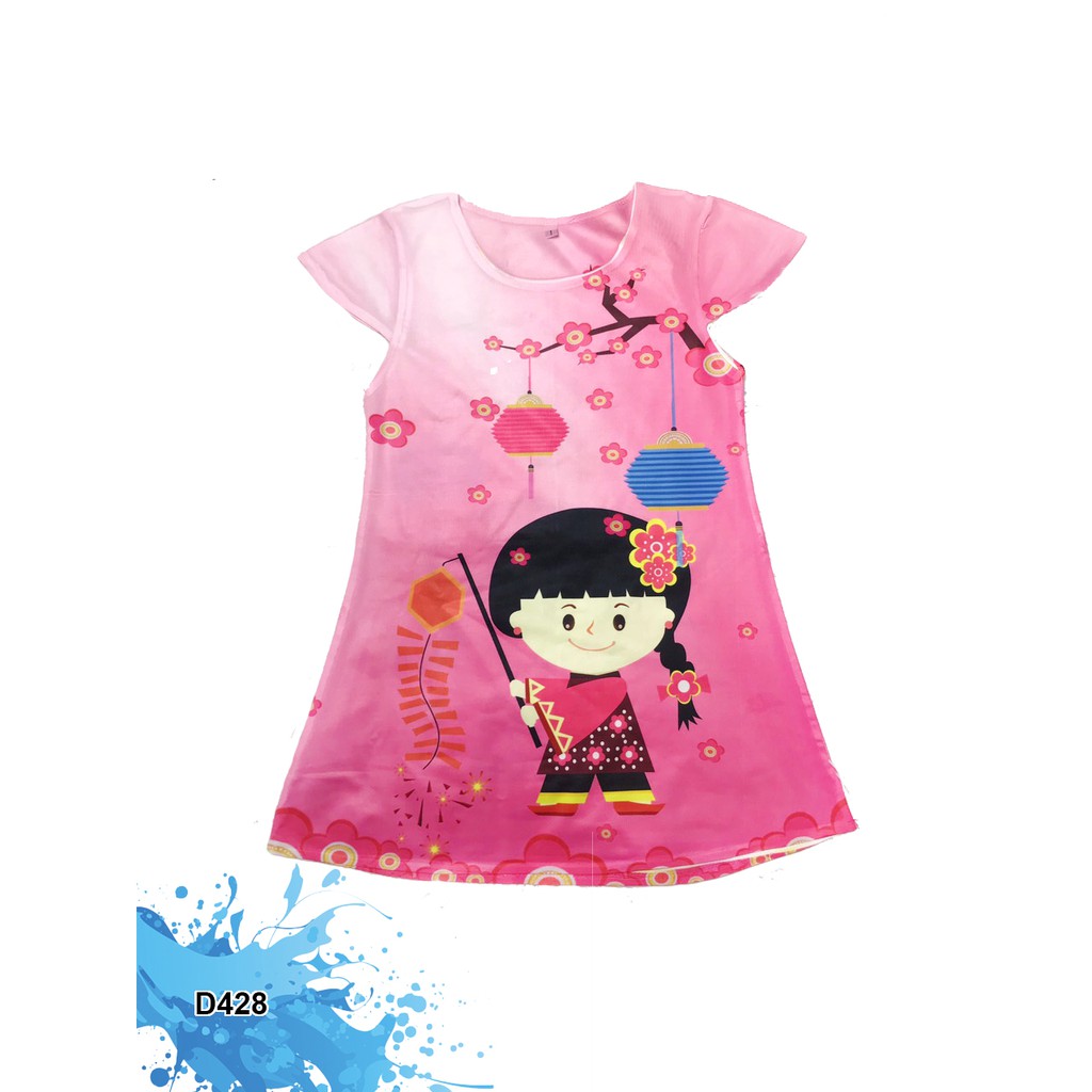 Váy bé gái hình Bé Gái Vui Xuân chất thun lạnh cho bé 3-12 tuổi KunKun D428 - Đầm bé gái size đại từ 10-60kg