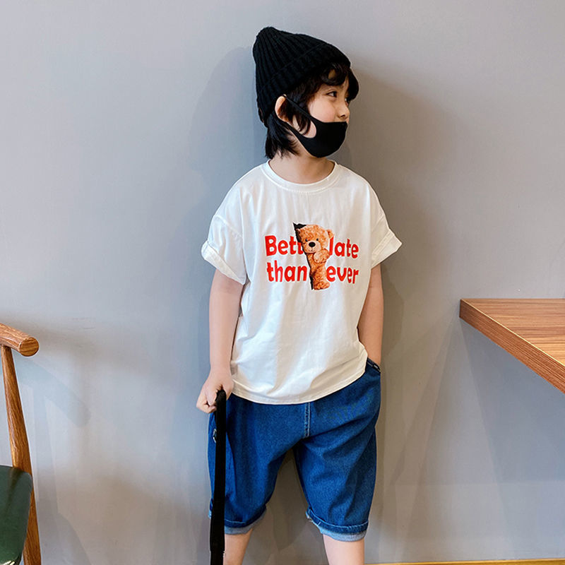 Áo thun cotton ngắn tay dáng rộng thời trang cho bé trai