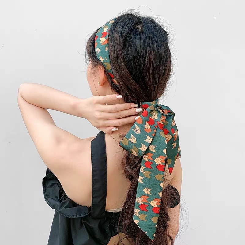 Băng Đô Cài Tóc Vải Lụa Thắt Nơ Dáng Dài Phong Cách Hàn Quốc Mới