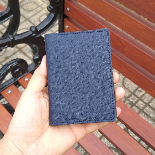 Bóp ví nam mini đựng thẻ card  da Taiga cao cấp 2 màu đen và xanh-Cam kết da thật 100%