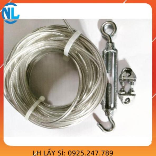 Dây phơi quần áo thông minh, dây cáp thép bọc nhựa 3 ly kèm 2 khóa cáp và 1 tăng đơ Thái Bình Vina