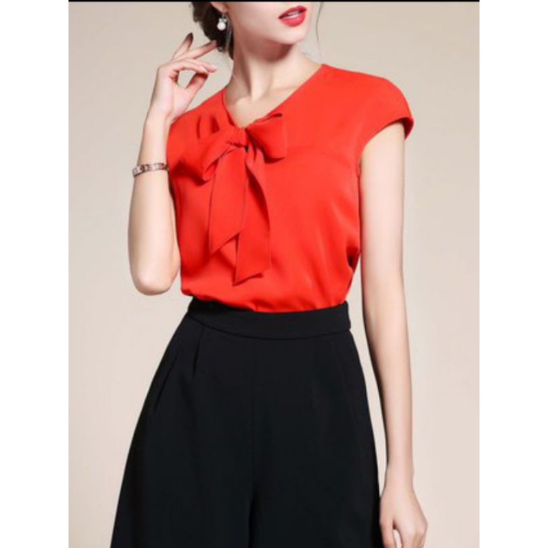 ZERASY - Áo kiểu cổ thắt nơ tay nhí dễ thương