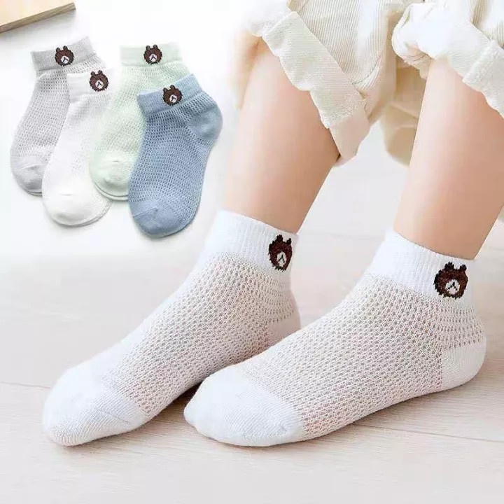 Set 5 đôi tất lưới điều hòa hình gấu cho bé từ 0-7 tuổi