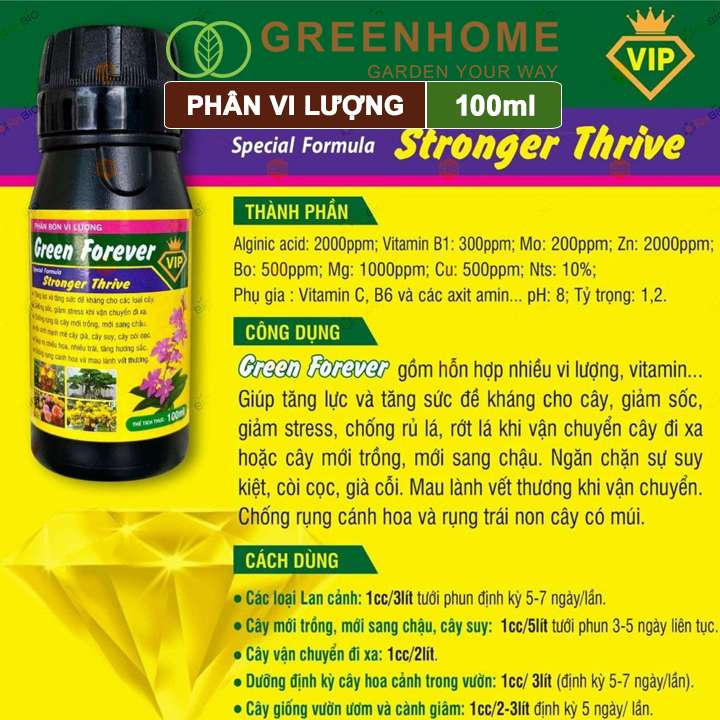 Phân bón vi lượng Green Forever, chai 100ml, cho phong lan, hoa hồng, kiểng lá, cây mới trồng |Greenhome