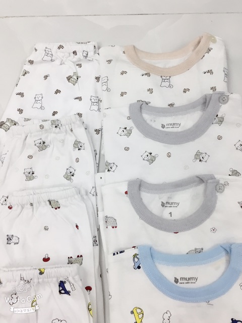Bộ cotton dài tay khuy vai cho bé 0-12 tháng