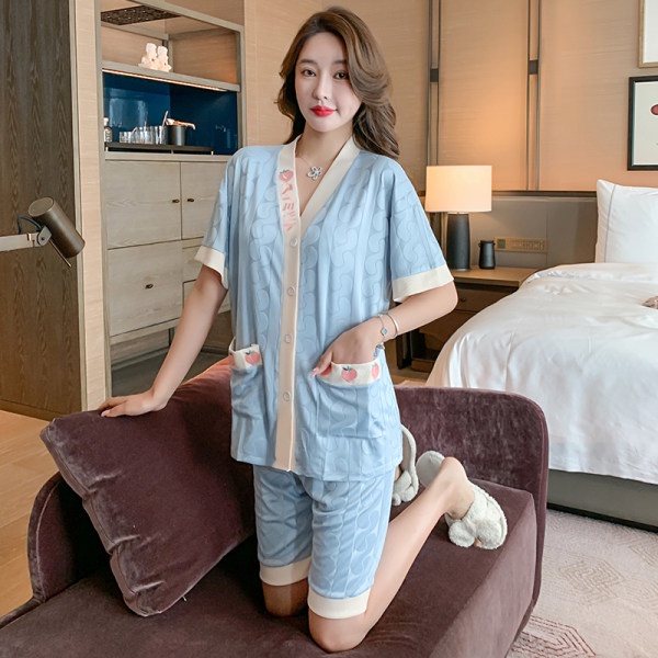 Bộ Đồ Ngủ Tay Ngắn Dáng Rộng Chất Lụa Sữa Phong Cách Hàn Quốc Thời Trang Cho Nữ
