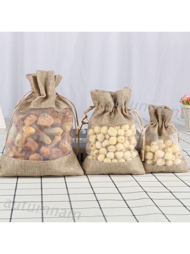 Túi vải bố lanh dây rút đựng đồ dùng mỹ phẩm đa dụng