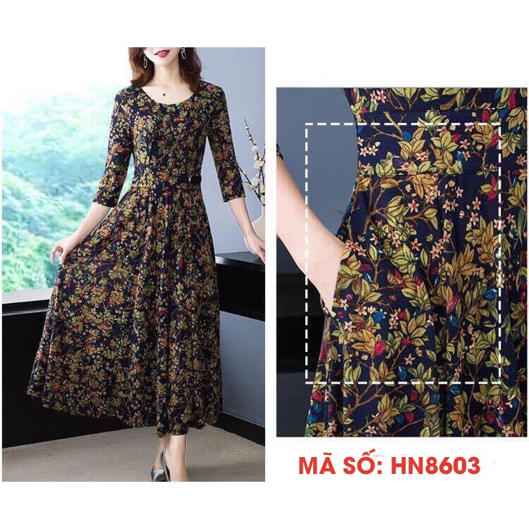 ⚡️ có đủ size ⚡️#HN8603 ĐẦM XÒE THUN QUÝ BÀ HỌA TIẾT TAY LỠ CÁCH ĐIỆU SANG TRỌNG - HÀNG NHẬP