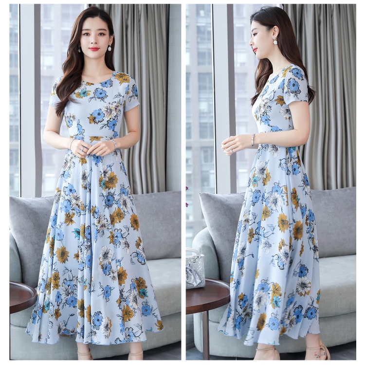Váy trung niên cho mẹ, cho bà dáng dài V04 - Áo đầm thời trang đẹp cho người lớn tuổi giá rẻ U40 U50 U60 mặc mùa hè thu