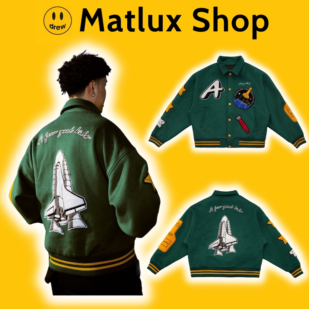 Áo varsity jacket DONCARE A Few Good Kid màu xanh lá bản cao cấp, Áo khoác bóng chày nam nữ thêu hình họa tiết form rộng