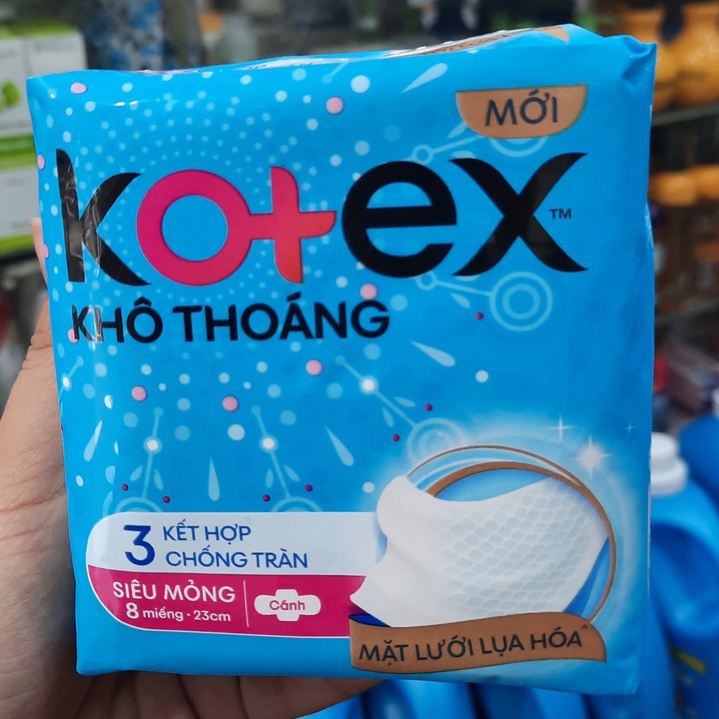 Băng vệ sinh Kotex khô thoáng - chống tràn - bảo vệ tối ưu - siêu mỏng - có cánh 8 miếng 23cm