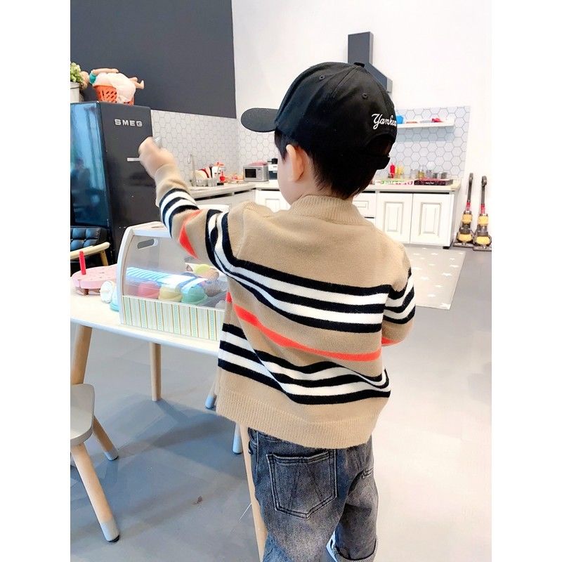 Áo Khoác Len Cardigan Họa Tiết Kẻ Sọc Phong Cách Phương Tây Thời Trang Xuân Thu Cho Bé Trai/Bé Gái