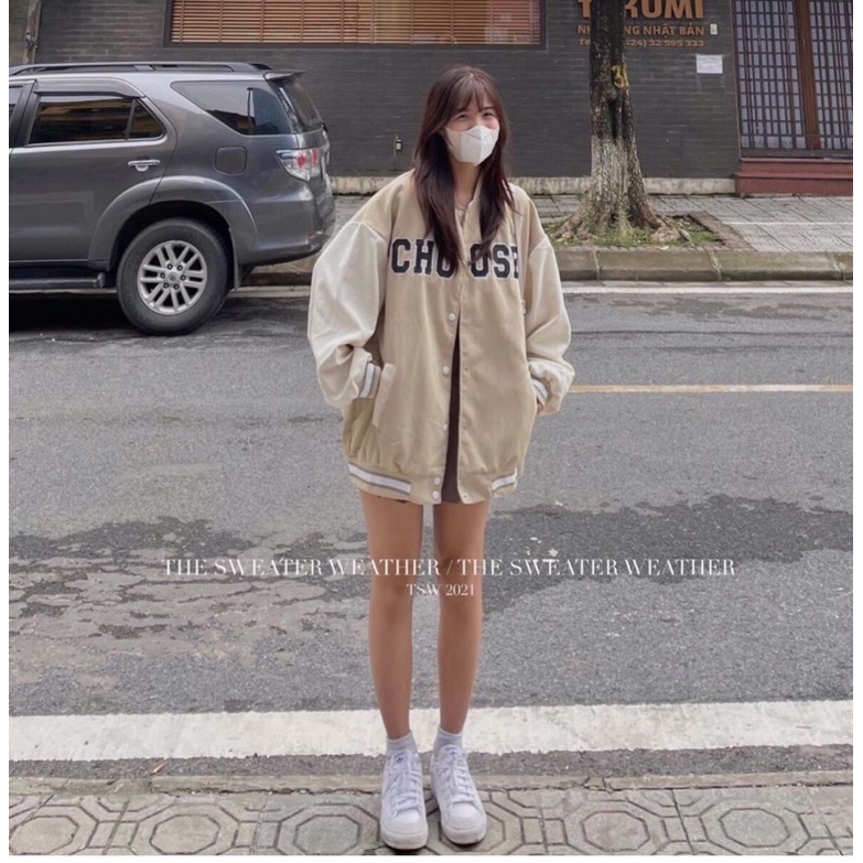 [Ảnh thật/Video]Áo bomber “CHOOSE”chất nhung tăm dày dặn Áo khoác cá tính in hình dáng Hàn Quốc