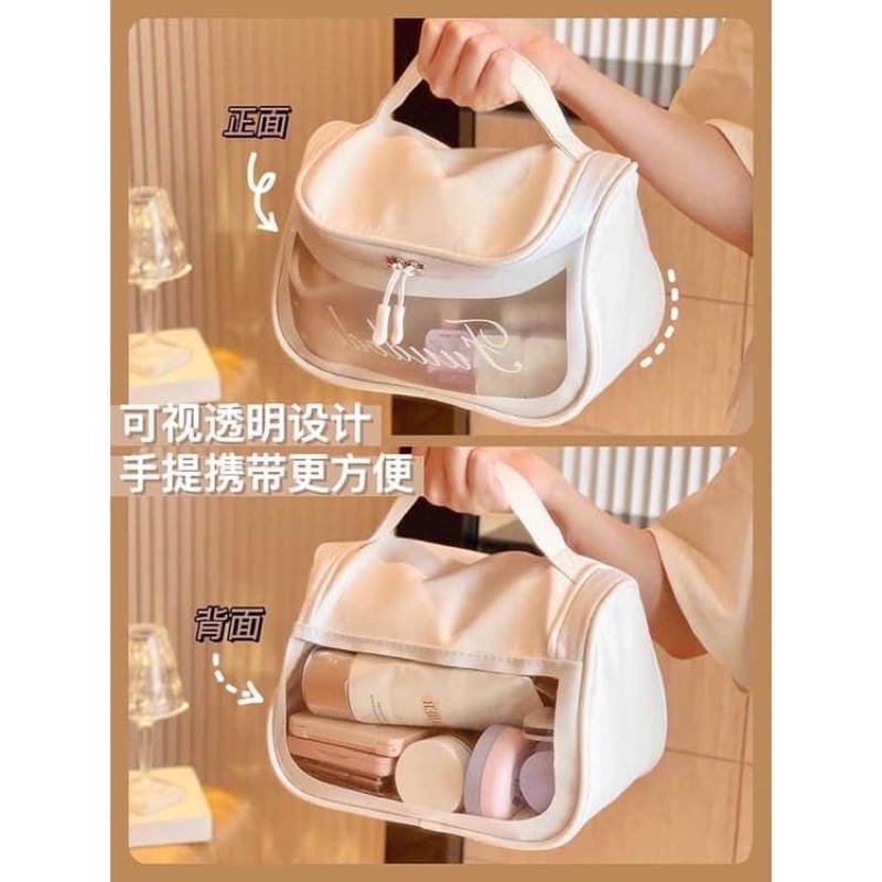 TÚI ĐỰNG MỸ PHẨM TRONG SUỐT CẦM TAY đựng cả thế giới