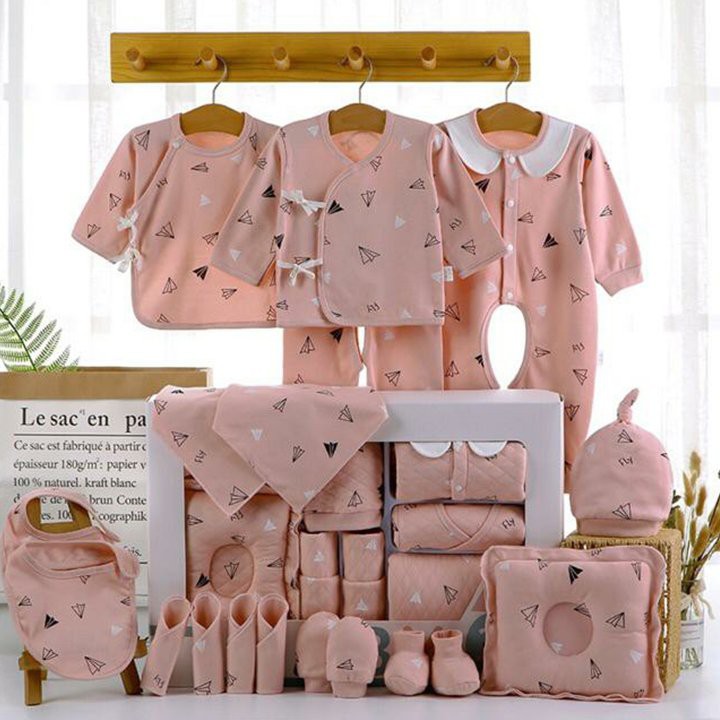 Set Đồ Sơ Sinh Quà Tặng Cho Bé 18-22 Chi Tiết Coton Có Hộp - Xanh, Hồng
