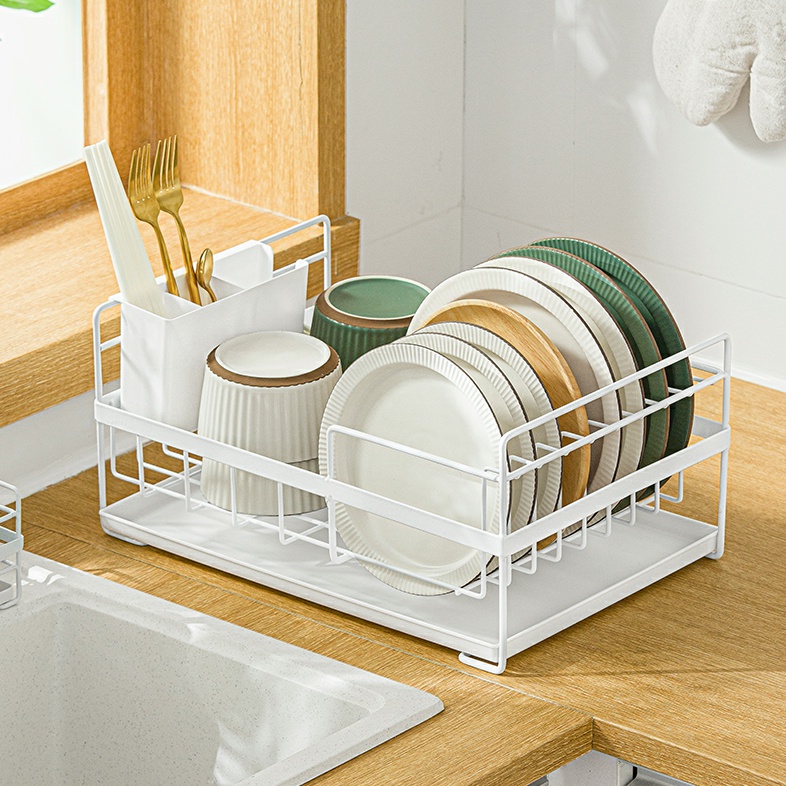 Kệ để đồ nhà bếp Giá úp bát đĩa thoát nước trắng giá bát 2 tầng Kệ chén dĩa Giá úp chén bát ráo nước đa năng NaChuan