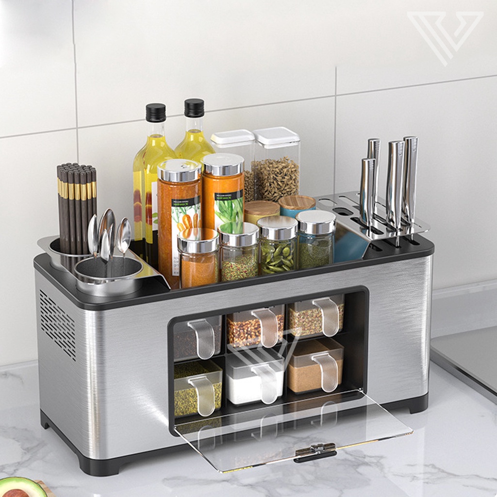 Hộp đựng gia vị Inox cao cấp siêu bền , 💔FREESHIP💔, Có Khay Cắm Dao Tiện ích, Hàng Nhập Khẩu MKS009
