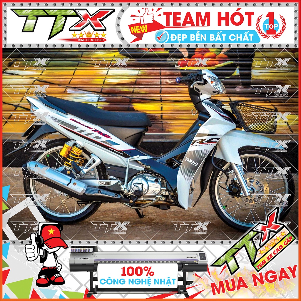 Tem rời sirius rc 110 , Team chế sirius dán xe màu đen nền trắng chỉ đỏ đẹp hết ý , Shop TTX Tem xe sirius mã (S0015/A8)