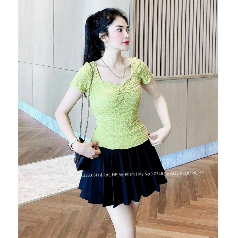 ♕✇Áo kiểu xốp nhăn cổ vuông rúm ngực, phông ngắn tay dáng ôm CS503 - NhiNhi Shop | BigBuy360 - bigbuy360.vn