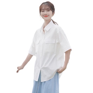 Aó sơ mi croptop kiểu đẹp phong cách Hàn Quốc áo sơ mi nữ croptop form rộng 2 túi