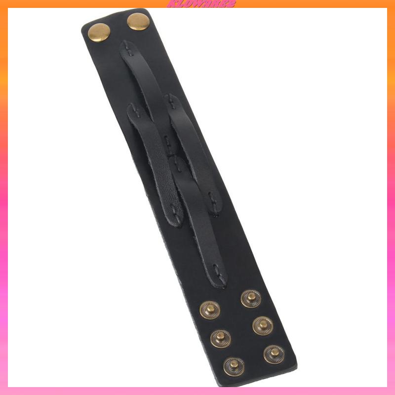 Kloware2] Vòng Tay Da Bản Rộng Màu Đen Phong Cách Punk Rock Cho Nam Và Nữ