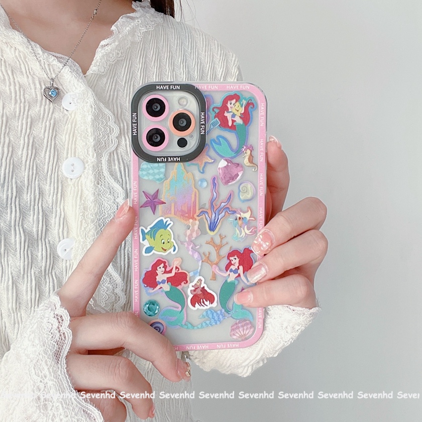 Ốp Điện Thoại Họa Tiết Hoạt Hình Nàng Tiên Cá / Doodle Cho iPhone 13 12 11 Pro Max SE2020 X XR Xs Max 7 8 6 6s Plus