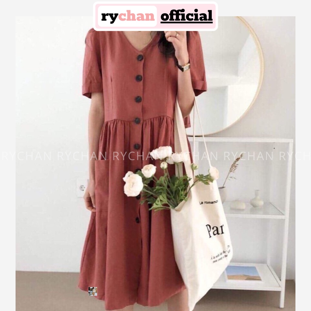 DS462 - Đầm Suông Bố Phối Túi Hai Bên