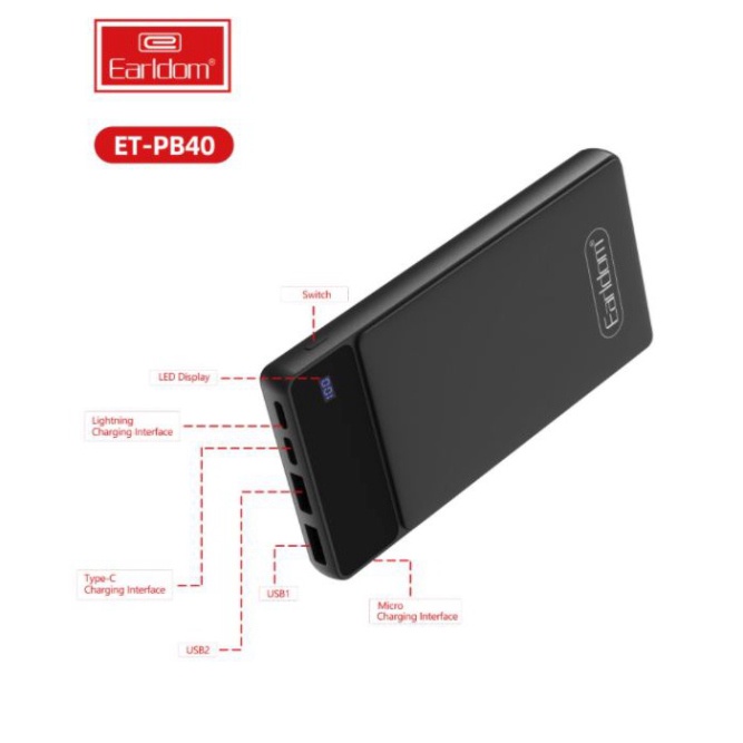 [Mã SKAMSALE03 giảm 10% đơn 200k] Sạc Dự Phòng 10000mAh Earldom PB-40