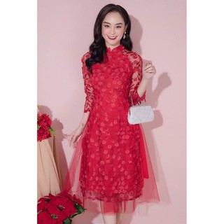 ÁO DÀI CÁCH TÂN REN HOA NỔI 4 TÀ KÈM CHÂN VÁY