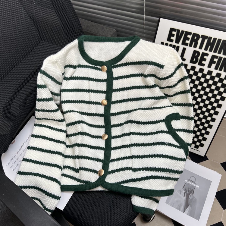 Áo Khoác cardigan Dáng Rộng Họa Tiết Kẻ Sọc Thời Trang Mùa Thu Mới Cho Nữ