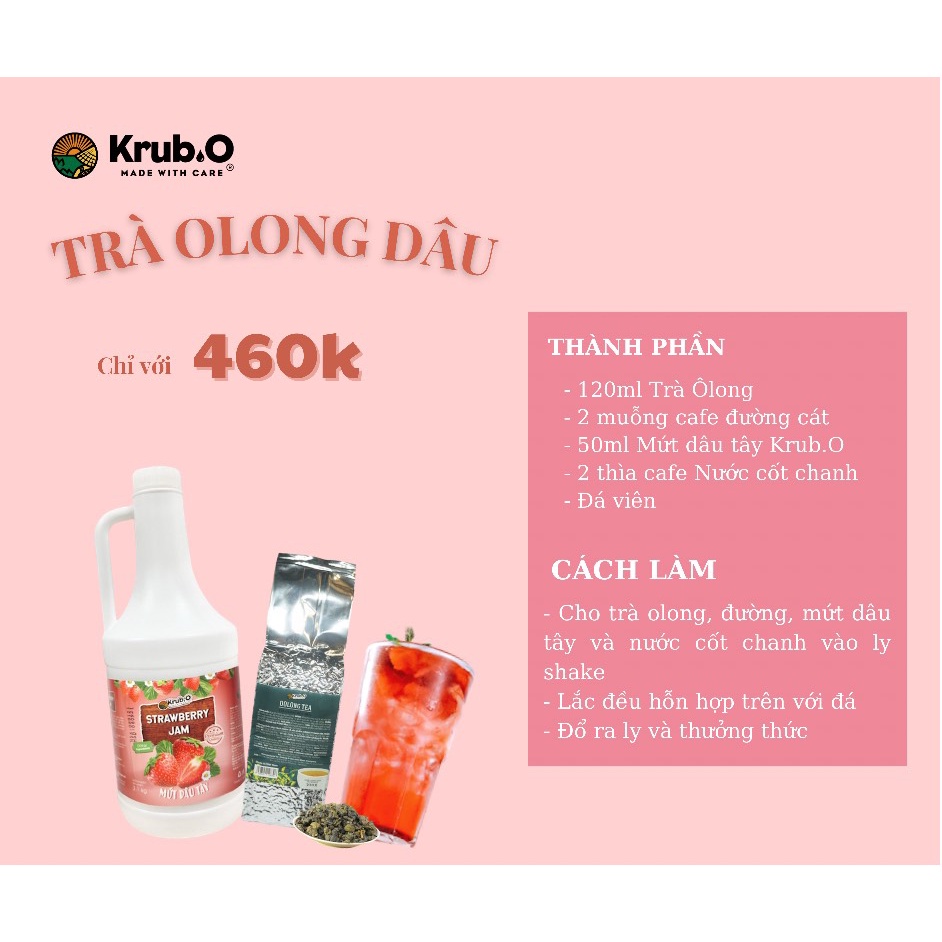 Mứt dâu tây Krub.O làm bánh pha chế trà sữa đồ uống trà hoa quả cà phê chai 2.1kg