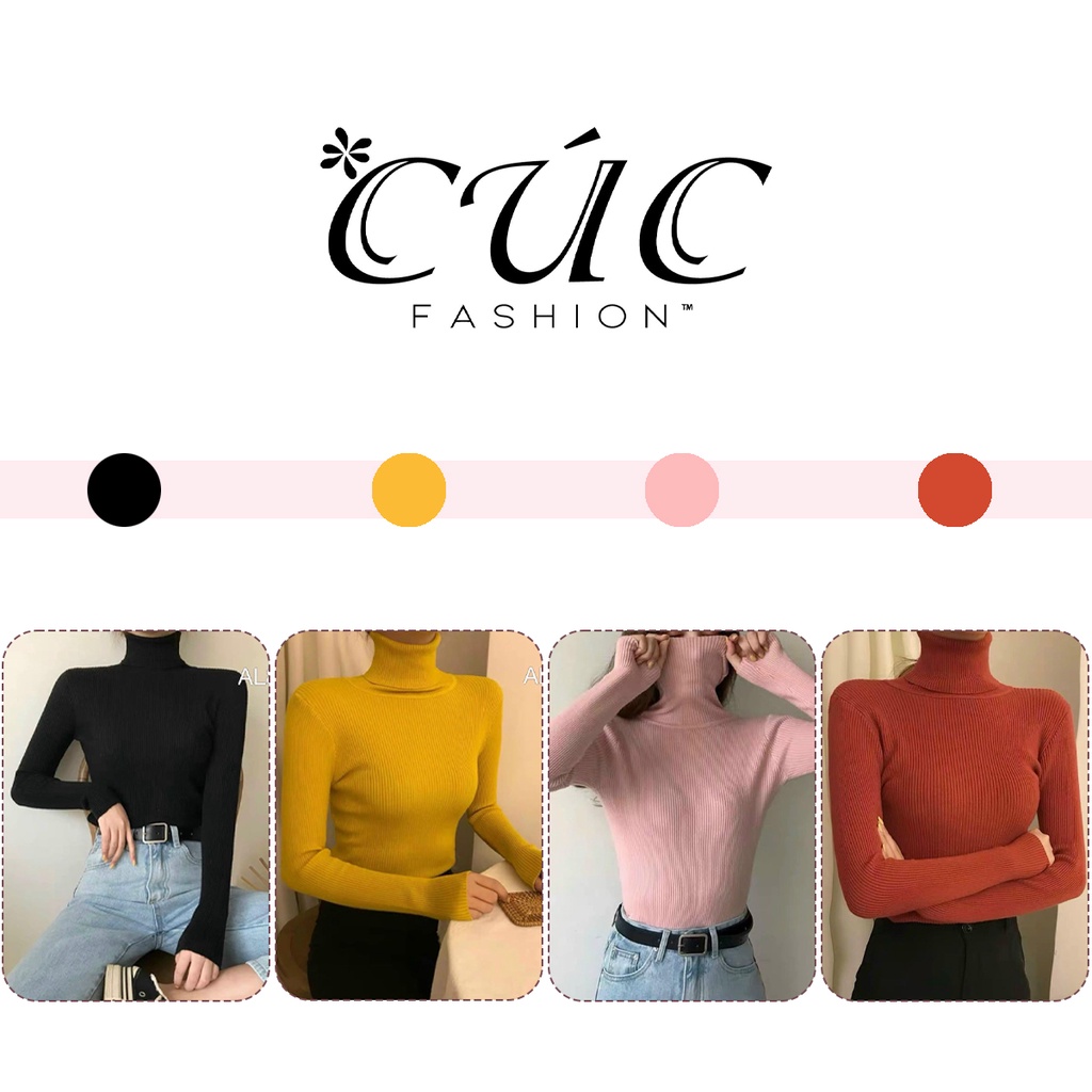 Áo len nữ cổ lọ cao cấp nhiều màu Cúc Fashion AL82 áo len tăm gân cổ lọ