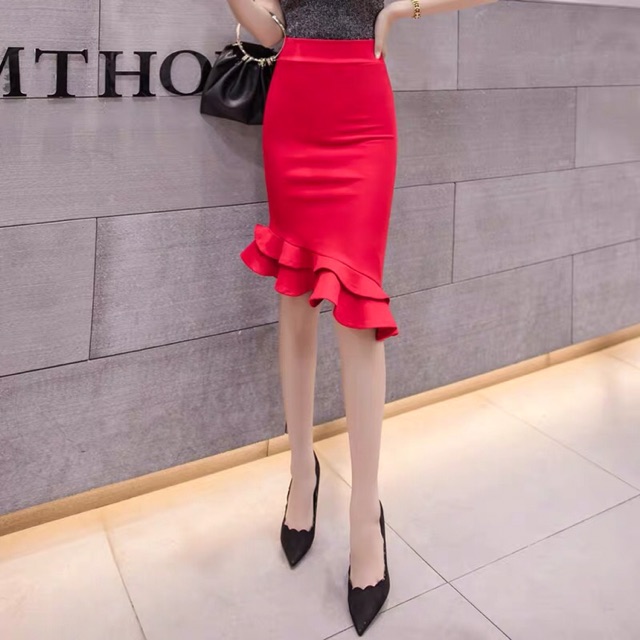 Chân Váy Bút Chì Đuôi Cá Hai Tầng Chéo Vạt Thời Trang Nữ